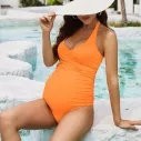 Maillot de bain grossesse une pièce effet drapé orange