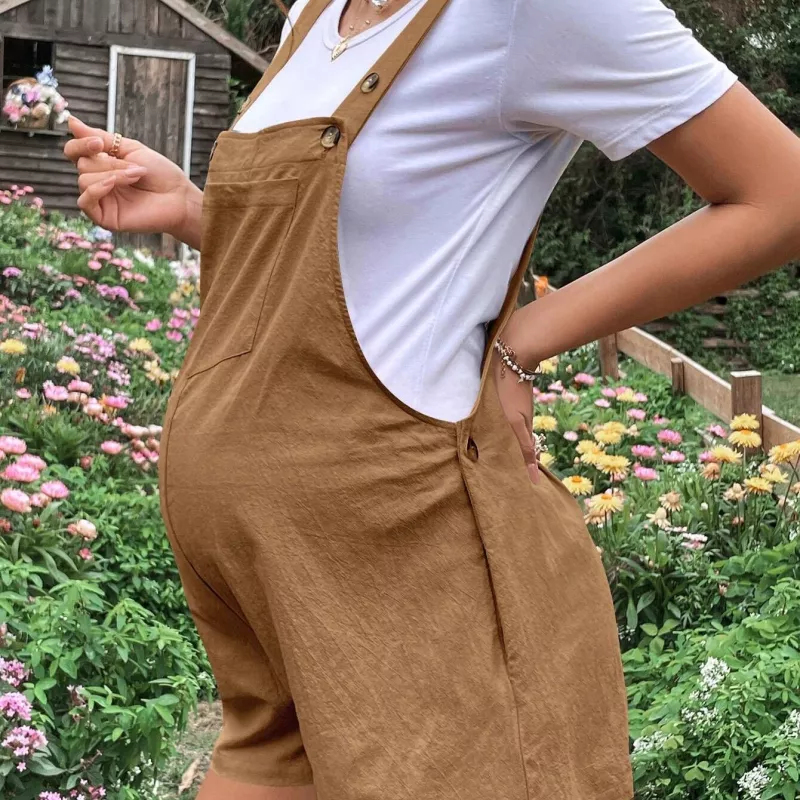 Salopette grossesse short en coton léger camel
