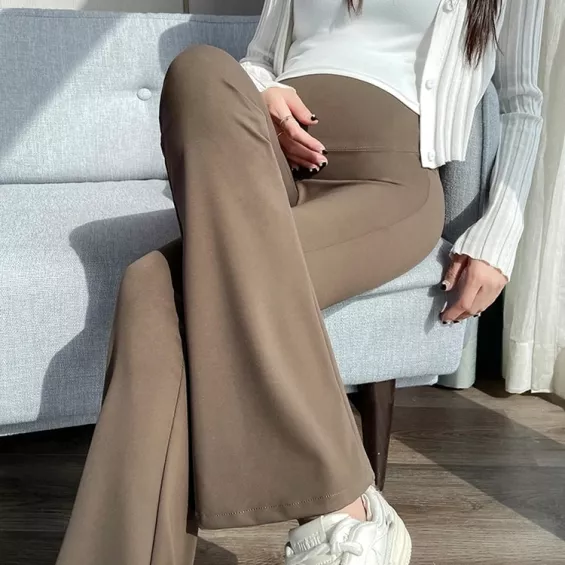 Pantalon grossesse legging de yoga évasé marron