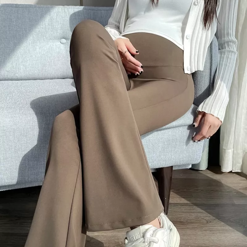 Pantalon grossesse legging de yoga évasé marron	