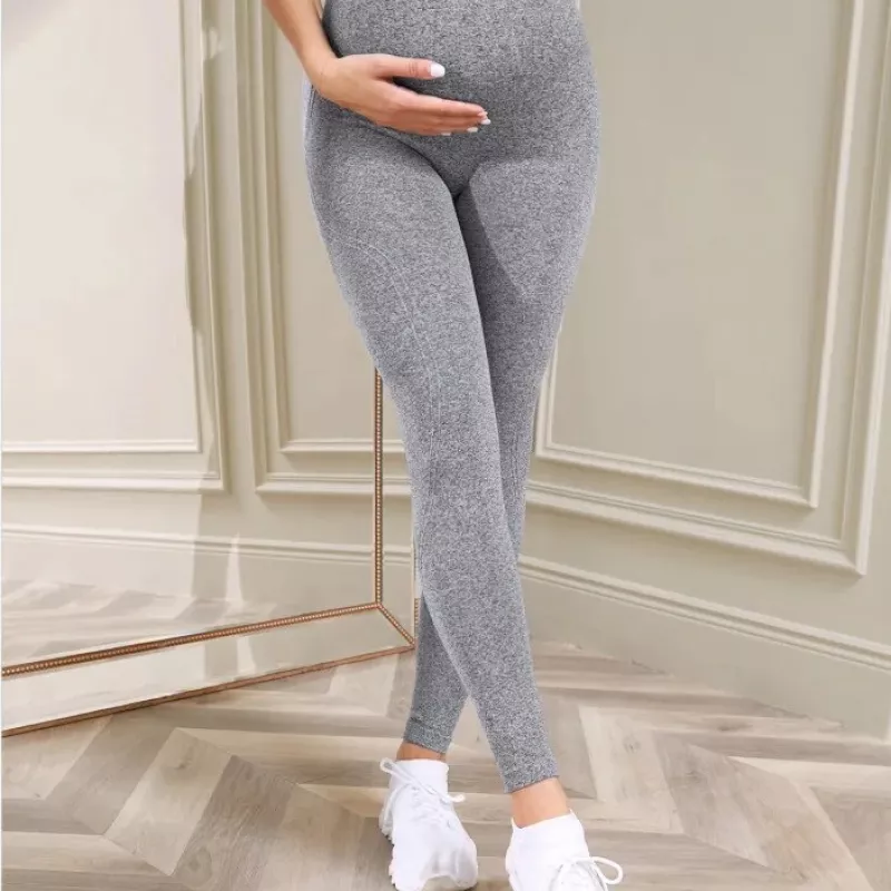 Legging grossesse de sport gris clair avec taille haute