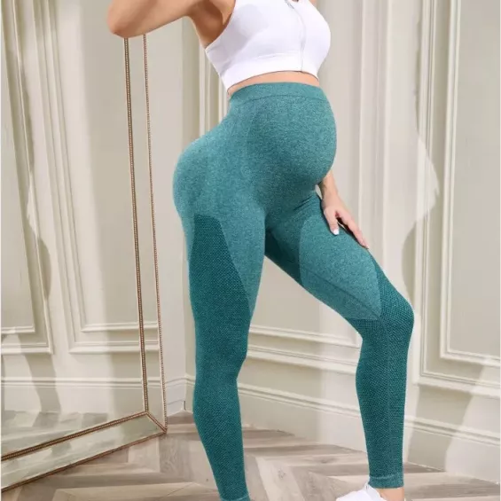 Legging grossesse de sport vert avec taille haute