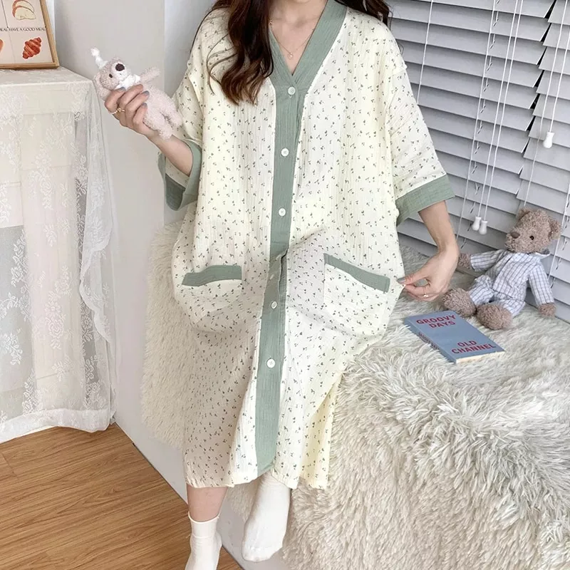 Chemise de nuit allaitement longue et épaise en coton 