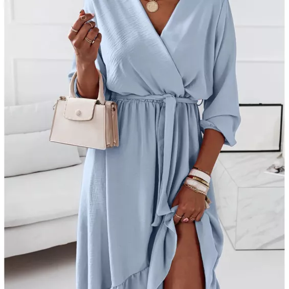 Robe allaitement asymétrique col cache coeur bleu 