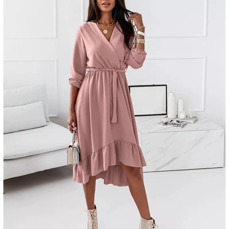 Robe allaitement asymétrique col cache coeur rose