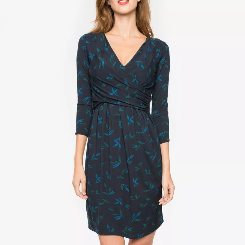 Robe allaitement et grossesse manche trois quarts noir motifs floral